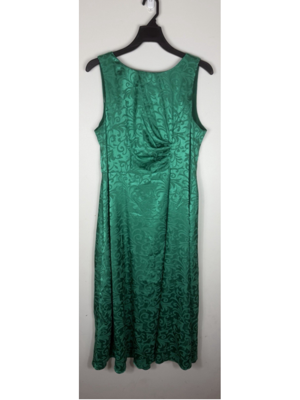 Connected Apparel Silky Satin Jacquard Green Midi Dress Glam Classic Cocktail 10